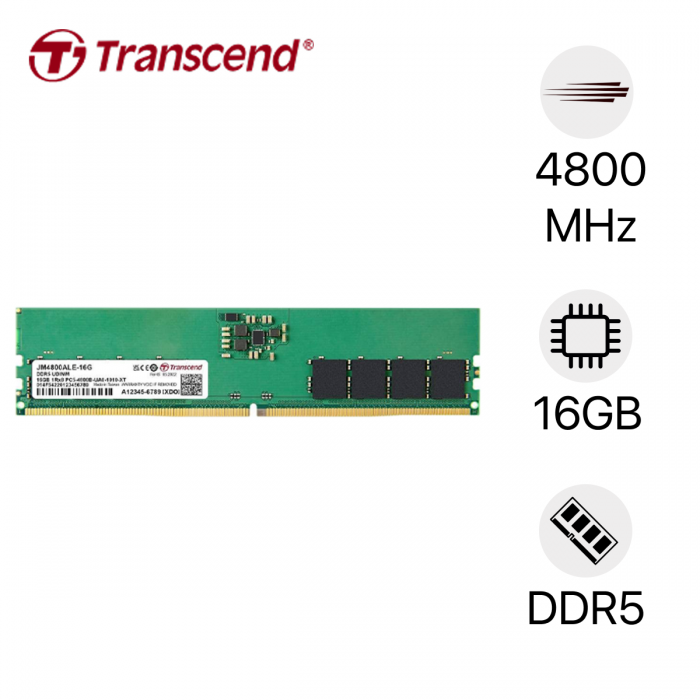 Thanh ram dùng cho PC hiệu Transcend JM4800ALE-16G, 16GB JM DDR5 4800 U-DIMM 1Rx8 2Gx8 CL40 1.1V