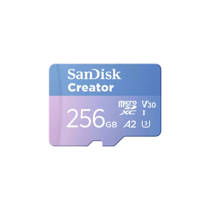 Thẻ nhớ Sandisk Extreme uSD 256G,190/130MB/s,C10,UHS-I,U3,V30,A2,RPD2,Creator Card+Adapter,N/JC,4x6 Blister, Global _  SDSQXAV-256G-GN6MS