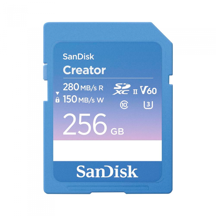 Thẻ nhớ SanDisk 256G, SDSDXEP-256G-GNCIS, Extreme PRO SD,280/150MB/s,C10,UHS-II,U3,V60,RPD2,Blue Creator Card
