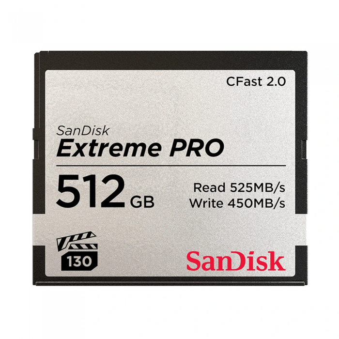 Thẻ nhớ SanDisk 512G CFAST,525/450 MB/s,VPG130,W/JC,4x6 Box,Global- SDCFSP-512G-G46D
